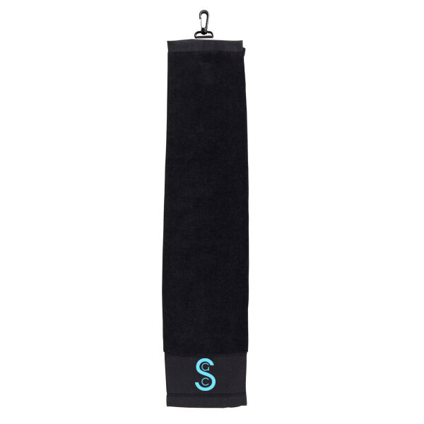 Black Golf Towel, Sky Blue Logo Thumbnail